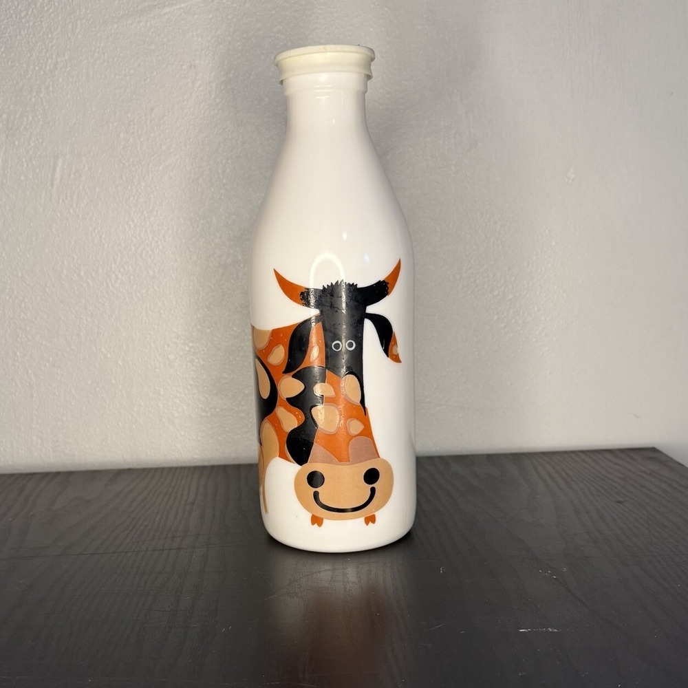 Kenneth Townsend Happy Cow Egizia Milk Glass MCM Bottle 1 Litre Vintage